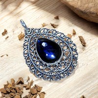 Labradorite Poire Cut Lunette Setting Solid 925 Sterling Silver Blue Pendant Gemstone Charm Women Pendant Fashion Jewelry Pendant