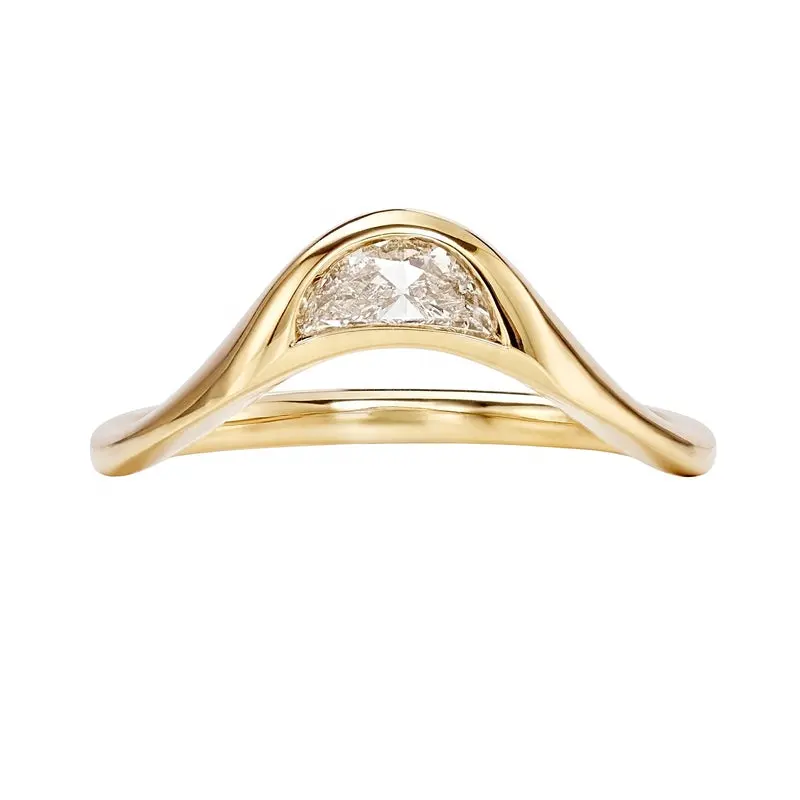 Moda 18k banhado a ouro 925 prata esterlina lua forma cristal laboratório crescido zircônia gemstone único anel de noivado diamante