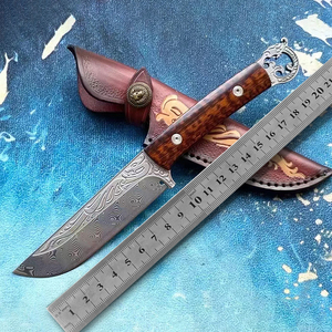Chất lượng cao fixe Damascus lưỡi gỗ xử lý Survival Damascus săn bắn dao với vỏ bọc - Product Image 4