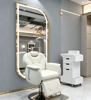 Miroir de Coiffure LED Style Moderne avec Table et Lumières en Verre – Mobilier Personnalisé pour Salon de Coiffure, Maquillage, École et Salon