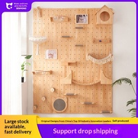 Structure murale d'escalade pour chat en bois massif, style japonais, avec trous, sans perçage, et nid pour chat