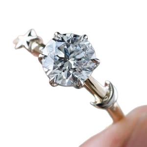 Bague en diamant étoile et lune en or 18 carats, sertie de six griffes, bague de fiançailles pour femme, bijoux de mode - Product Image 5