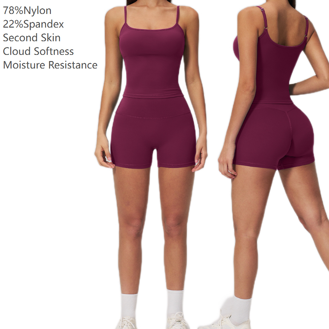 Custom Logo Gym Yoga Fitness Wear Women Set Two Piece Halter Tank Top Shorts Activewear Ropa Deportiva Mujer Summer Clothing