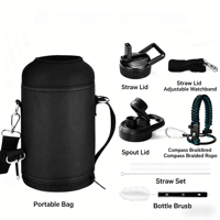 Bouteille isotherme à double paroi en acier inoxydable 304 de grande capacité (64 oz) pour l'extérieur, avec bec verseur anti-fuite et sans BPA