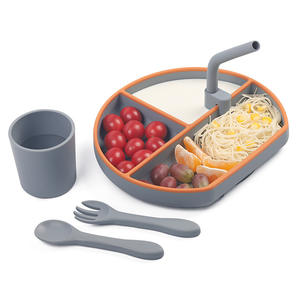 <span class=keywords><strong>Assiette</strong></span> bébé rectangulaire moderne en silicone avec compartiments, bol d'alimentation à <span class=keywords><strong>ventouse</strong></span> et tube d'aspiration, vaisselle pour bébé - Product Image 2