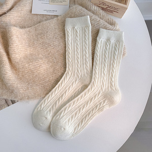 Calcetines de lana merino para mujer, calcetines MEDIOS DE Cachemira cálidos y gruesos para otoño e invierno, calcetines apilados de Color sólido de estilo japonés a la moda - Product Image 6