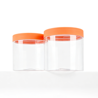 Pot en plastique PET transparent à large ouverture de 250g pour soins de la peau, avec couvercle à vis orange, idéal pour les snacks, les compléments et les poudres - Vente en gros