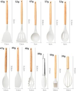 19 Pcs Food Grade Silica Gel <b>Silicone</b> Kitchen Utensil Set With Wooden Handle and Cuttings Board Storage Bucket - Product Image 6
