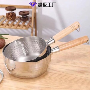 Olla Yukihira de Acero Inoxidable con Asa de Madera, Textura Martillada, Compatible con Inducción, Olla para Sopa y Leche con Tapa - Product Image 3