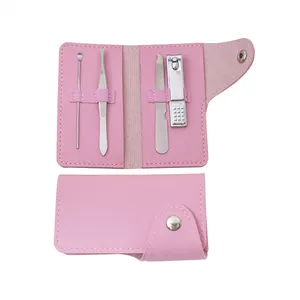 Portable Stainless Steel 4PCS Mini Travel Grooming Kit Beauty Personal Nail Care Tool Manicure and Pedicure Set with Leather Bag