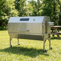 Grill de rôtissage commercial en acier inoxydable, barbecue double combustible gaz-charbon avec hauteur réglable pour rôtir un cochon entier ou un agneau
