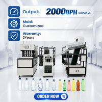 Machine semi-automatique à 4 cavités pour préformes PET, 2000 BPH, pour petites bouteilles en plastique, avec PLC Mitsubishi et faible coût d'entretien
