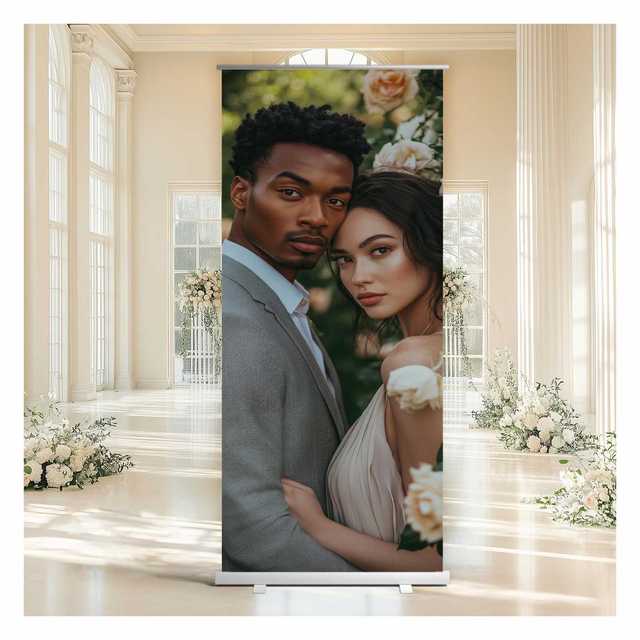 Retractable Photo Banner Personalized Wedding Birthday Banner Baby Shower Engagement Backdrop Pop up Photo Background Display