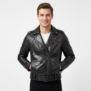 Veste en cuir pour homme, style motard, décontractée, streetwear, col rabattu, grande taille, pour le printemps et l'automne - Product Image 2