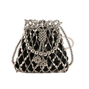 2 Sizes <strong>Sparkling</strong> Silver Acrylic Beaded Bucket <strong>Bag</strong> Women's Handmade Metal Mesh Crossbody Purse Mini Evening <strong>Bag</strong> with Chain Strap - Product Image 5
