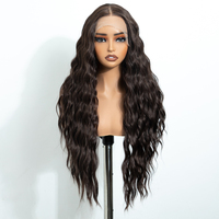 Perruque synthétique ondulée 13*4 en dentelle pré-coupée, fibre haute température, bande antidérapante, élastique réglable, pré-épilée, vente en gros