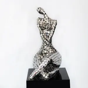 Hotel Project Artwork Sitting Abstract Silver Female Body Metal Sculpture