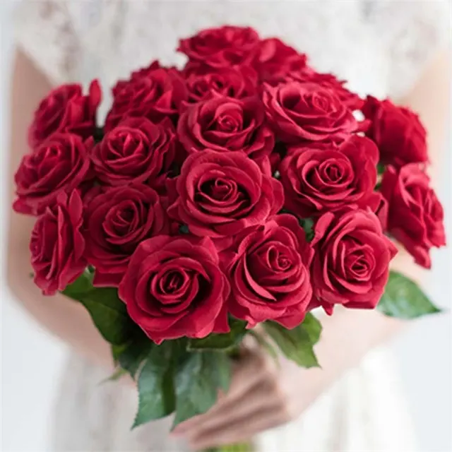באיכות גבוהה יחיד קיטור מלאכותי מגע אמיתי משי לטקס פו לבן ורוד ורד פרח לקישוט מסיבת חתונה