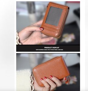 Andong - Tarjetero de Cuero Vacuno Genuino con Protección RFID, Múltiples Ranuras para Tarjetas, para Hombre y Mujer, Monedero Corto Multifuncional - Product Image 4