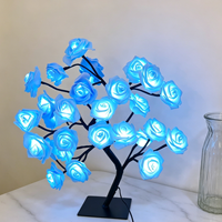 Arbre lumineux artificiel en forme de rose en cuivre, 24 LED, alimenté par piles, lampe de table d'intérieur, éclairage d'ambiance romantique pour la maison et les fêtes
