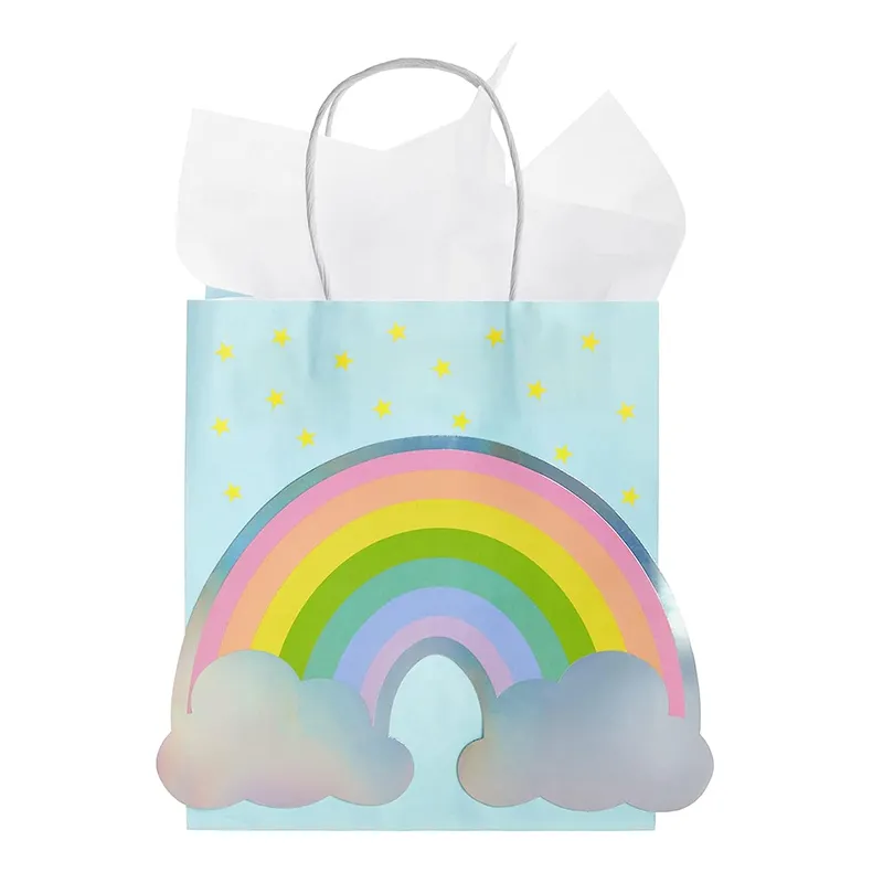 Custom Rainbow Impresso Party Favors Saco De Papel Baby Shower Sacos De Presente De Aniversário com Logotipo