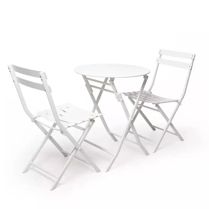 フレンチホワイト美しい絶妙なパティオガーデン家具、椅子2脚、アウトドアレジャー折りたたみテーブルと椅子セット
