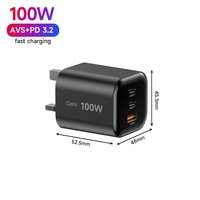 Adaptateur secteur Vina, prise US, 2 ports USB-C USB-A, 100W GaN, charge rapide, certifié PD 3.2, CE, pour les voyages d'affaires, configuration de bureau pour OnePlus