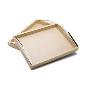 Manufacture Luxury Elegant Serving Trays Hot Sale Wooden Trays Set Serving Decorative Cafe Serving Tray With Metal Handles