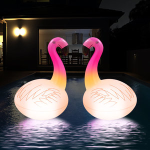 Bouée de natation adulte solaire flottante en forme de flamant rose, lumière de piscine étanche, lampe ballon pour pelouse, décoration de jardin et de fête à domicile - Product Image 4