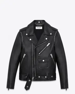 Leather fashion jacket New Top-Layer Cowhide Motorcycle Leather Jacket Men's Slim Fit Stand Collar Leather Jacket Fashion