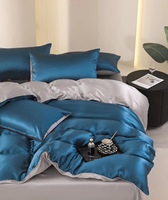 Ensemble de literie 100% soie de mûrier, 4 pièces, housse de couette en soie pure, ensemble de draps avec 2 taies d'oreiller, ensemble de linge de lit taille King Queen