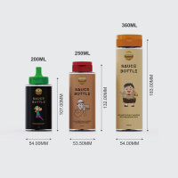 Bouteilles de sauce cylindriques en PET de 250/300/360 ml avec bouchon à vis pour l'emballage de ketchup, de miel, de moutarde et de vinaigrette