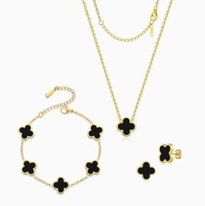 <span class=keywords><strong>Ensemble</strong></span> de bijoux en acier inoxydable : Bracelet trèfle à 5 feuilles, collier pendentif fleur à quatre feuilles de 13 mm et boucles d'oreilles - Product Image 3