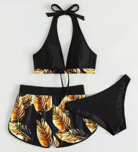 Costume da Bagno Donna 3 Pezzi con Laccetti Frontali, <span class=keywords><strong>Sexy</strong></span>, 10 Colori, Pantaloncino Corto, Abbigliamento da Spiaggia, Collezione 2022 - Product Image 1