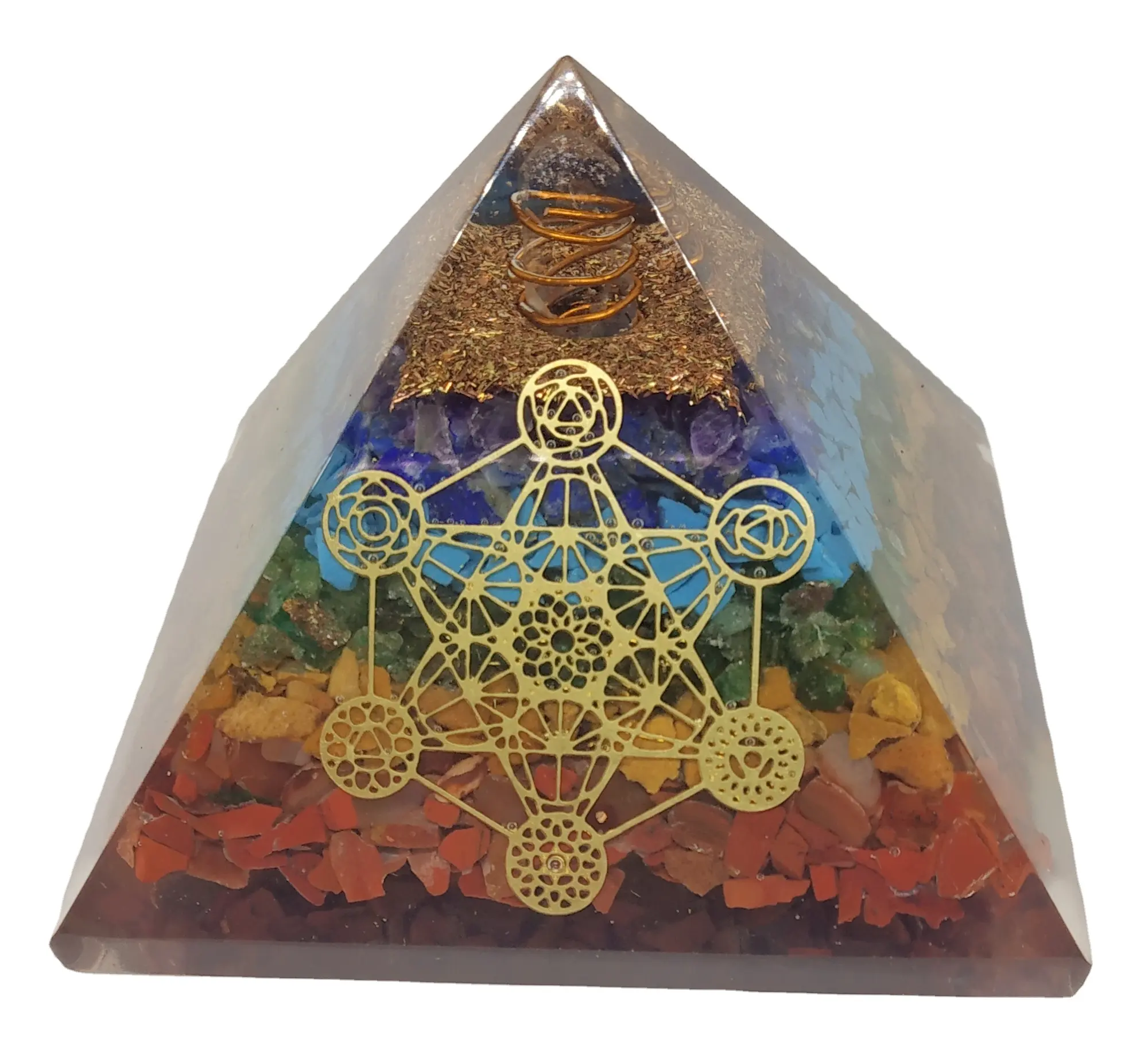 Hochwertige Naturstein Orgon Sieben Chakra Metatron Orgonit Pyramide für EMK Schutz Edelstein Orogne Pyramide für die Heilung