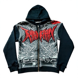 Sweat-shirt à capuche zippé de style punk de haute qualité pour homme, imprimé par sublimation, coupe classique, tricoté en 100 % coton, veste ODM pour l'automne - Product Image 1