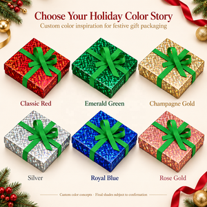 Custom <b>Square</b> Rigid Gift Box With Lid And Green Ribbon Bow Red Geometric Pattern Paper Packaging - Product Image 5