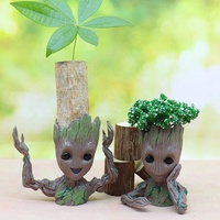 Artisanat en résine HY, boîte à crayons Baby Groot faite à la main, porte-stylos ou pot de fleurs, mini plantes succulentes