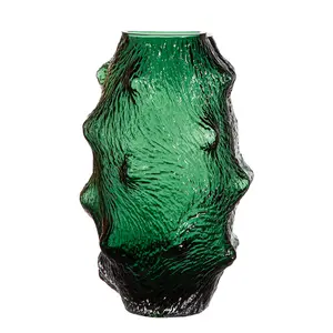 Emerald green both upper and lower cutting cristal artificial flower with vase for home decor