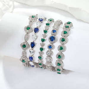 Bracelet pour femme en alliage de rubis 100% pur, personnalisé, style luxueux plaqué argent, forme de cœur romantique, pour mariage - Product Image 2