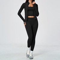 Vêtements de sport sans couture pour femmes, ensemble de yoga 3 pièces avec leggings taille haute, veste zippée et pantalon, vêtements de sport actifs