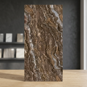 Serabia Brown Polished Glazed Porcelain Tiles Marble Look 24x48inch Premium Floor <b>Wall</b> Slab Tile - Product Image 3