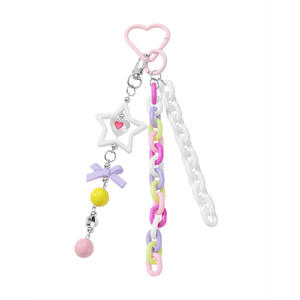 Llavero de Cuerda Tejida con Cuentas de Cerámica Suave, Estilo de Dibujos Animados, Multicolor, con Diamantes, Estrellas y Bolas, Colgante para Bolso, Hecho de Acrílico - Product Image 5