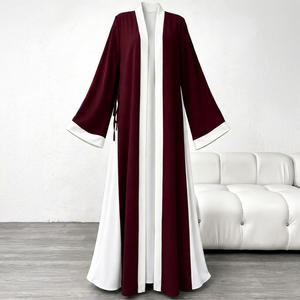 Abaya Larga para Mujer, Diseño Colorblock, Manga Larga, Corte Holgado, Satén Transpirable, Hecha a Mano, Estilo Dubái, Uso Diario, Personalizable - Product Image 1