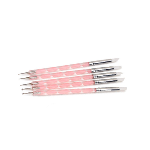 Lot de 10 pinceaux à ongles en silicone à double tête, crayon applicateur de cire, manche acrylique, poils ronds en nylon blanc, pour salon de manucure et nail art - Product Image 6