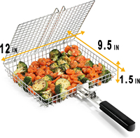 Panier de barbecue en acier inoxydable argenté de grande taille, avec poignée amovible, étanche, pour extérieur, pliable, de la marque Breznoa Factory Direct