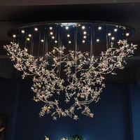 Lustre en cristal personnalisé en forme de fleur, grand lustre pour hall d'hôtel, restaurant, lampe suspendue pour plafond haut, lustre moderne
