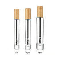 Botol Kaca Kosong Bulat Premium YAN Packaging, Warna Amber Hijau Doff, 10ml, Portabel, dengan Tutup Bambu, untuk Maskara dan Serum Bulu Mata