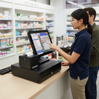 Livraison rapide, terminaux de point de vente tout-en-un, écran simple ou double de 15 pouces, système de point de vente tactile pour supermarché