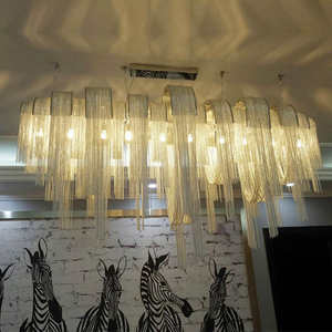 Aluminum Aluminum Chain Macrame Pendant <b>Light</b> Living Dining Room Tassels Fringe <b>Chandelier</b> - Product Image 5